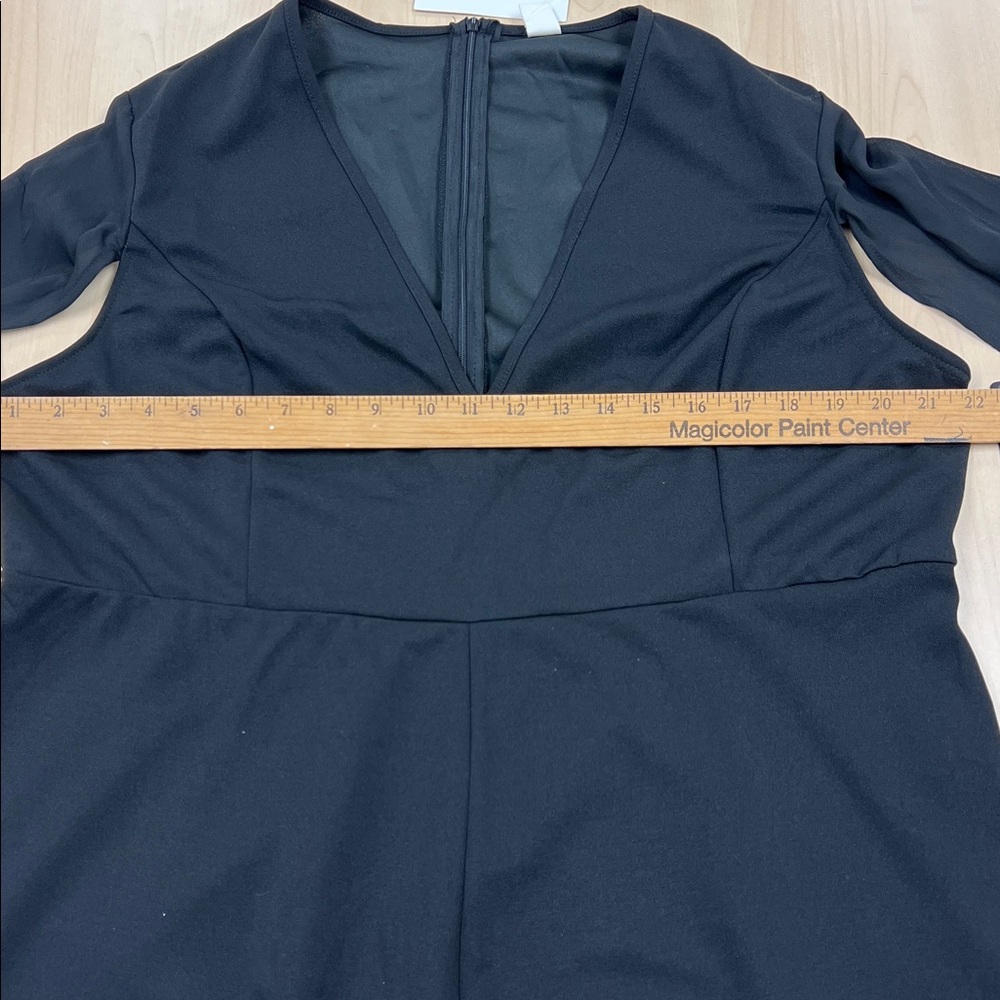 New Dressy Black High Waist Jumpsuit Deep V-Neck Split Long Sheer Sleeves 3X - Picture 7 of 15
